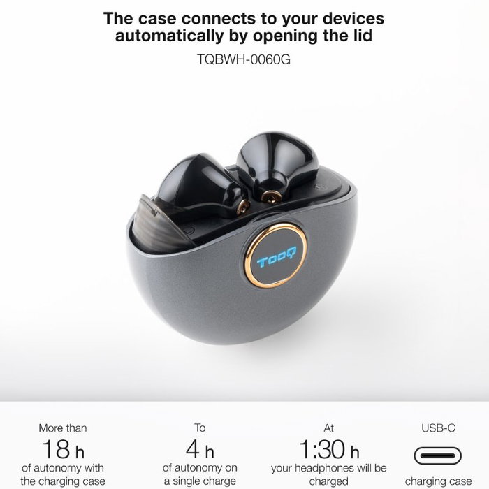 Tooq Snail TQBWH-0060G Auriculares Inalámbricos Gris/Negro